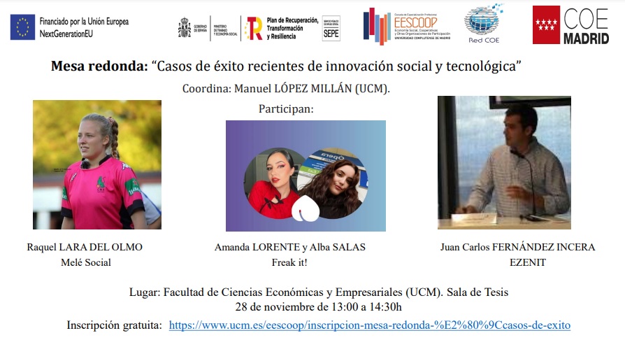 28/11: Mesa redonda sobre casos de éxito e innovación tecnológica en la Economía Social